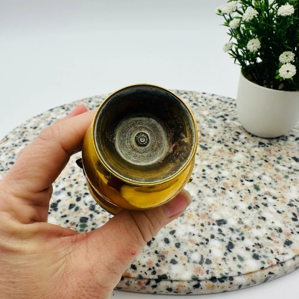 Vintage Solid Brass Miniature Kamandalu Water Bowl Pot Gold Color Small Vase 4